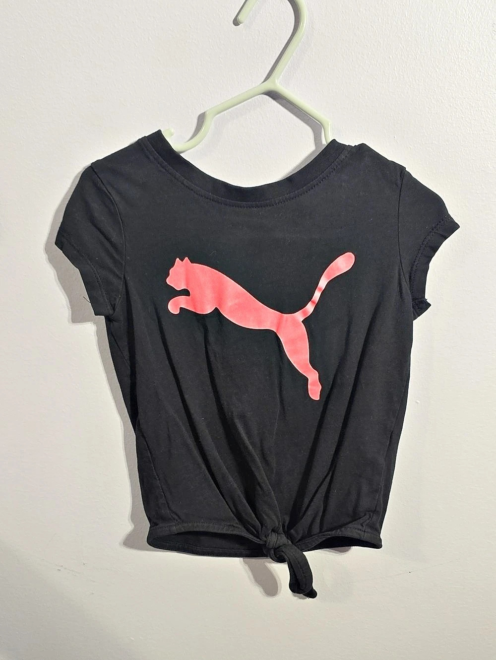 Puma Girls Black & Pink Logo Tie-Front Tee